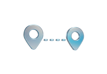 Route map PNG illustration isolated on transparent background with location pins and dotted line for navigation