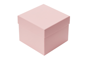 Pale pink cube gift box isolated on white, present container for birthday or special occasion packaging