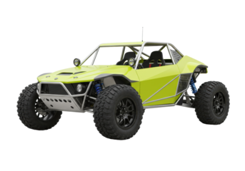 Lime green off-road buggy car isolated, a powerful all-terrain vehicle for extreme adventures and recreational driving