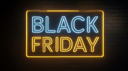 Obraz premium 3D render of a neon Black Friday label on a dark background