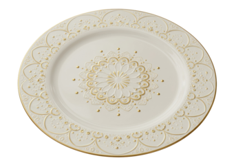 Elegant ivory charger plate with gold accents isolated, decorative dinnerware for formal events and upscale dining experiences
