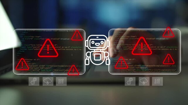 Ai bot warning animation ai malware, bug, error icons. Suitable for illustrating cybersecurity.