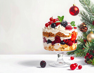 Festive dessert arrangement featuring various berries and cream for a joyful holiday celebration