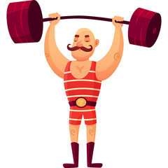 Obraz premium Circus Strongman Character Lifting Weights Overhead Pixel Art Style