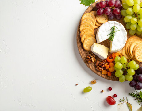 Festive Christmas food platter featuring cheese, crackers, and fresh fruits for holiday celebrations