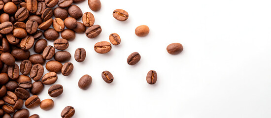 Obraz premium Roasted coffee beans in the air on a white background. Coffee and snack concept.. coffee beans background