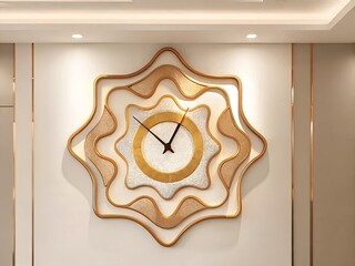 Luxurious Gold and Cream Wavy Petal Shaped Wall Clock in Modern Interior Decor