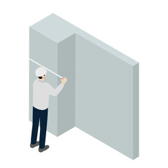Architect or site manager measuring with tape measure wearing suit pants and work jacket isometric illustration