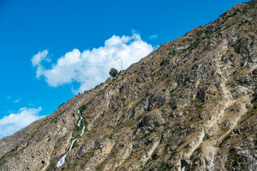 Sparse vegetation on mountain slopes in the Qinghai Tibet Plateau region
