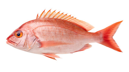 A red snapper with sharp fins and pinkish-red body, isolated on a transparent background
