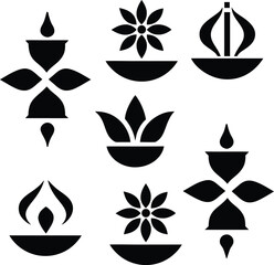 Black and white floral and nature icon set with leaves butterflies and lotus designs