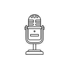 Vector art of retro microphone line icon vintage mic outline symbol karaoke, music, voice record sign