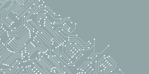 white lines and dots circuit board on light blue background. 