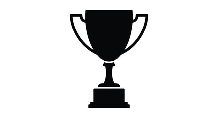 A classic trophy cup with handles standing on a pedestal presented in a bold black silhouette style on a white background