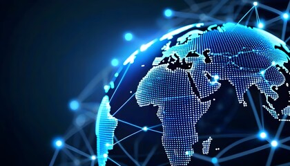 Digital representation of the Earth with interconnected nodes, symbolizing global networks and technological advancements.