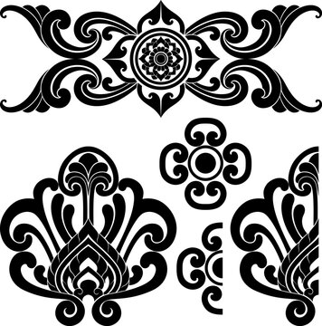 Thai Classic Ornament Border and Element Set Great for textile patterns poster borders wallpaper packaging and digital decorations