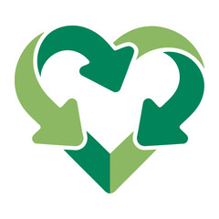 Green Recycle Symbol Heart Shape Concept of Ecology and Sustainability, vector illustration