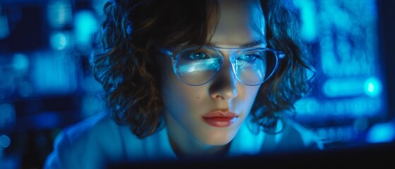 The digital laboratory: a frontier in synthetic vaccine techniques. High resolution. Advanced bioengineering: holographic tech illuminating vaccine research. Rule thirds. Clear focus.