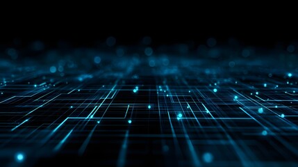 cyber secure national data grid with neon blue lines in dark mode