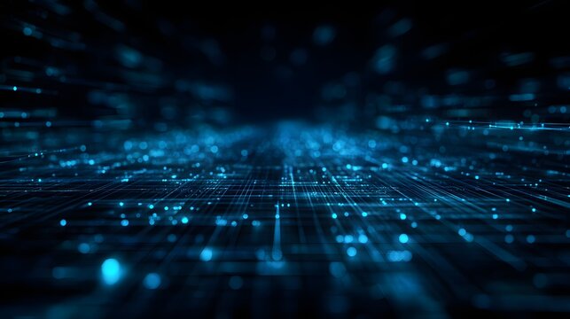 cyber secure national data grid with neon blue lines in dark mode