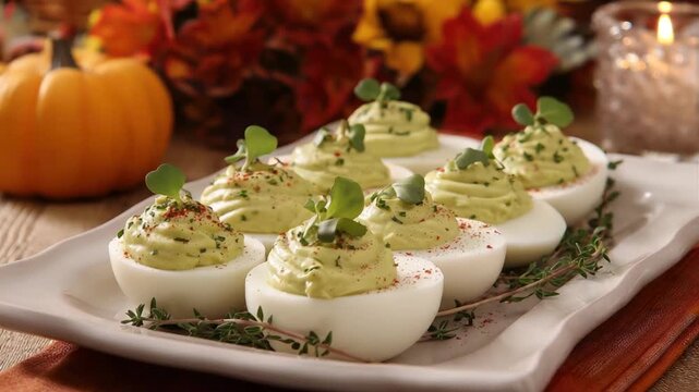 Deviled Eggs with Avocado Filling and Garnish