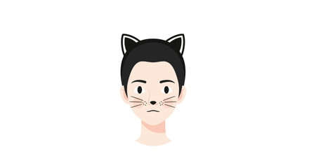 Cartoon-style illustration of a person with cat ears and whiskers on a white background with a playful mood.