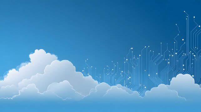 minimal blue abstract background with cloud data symbols