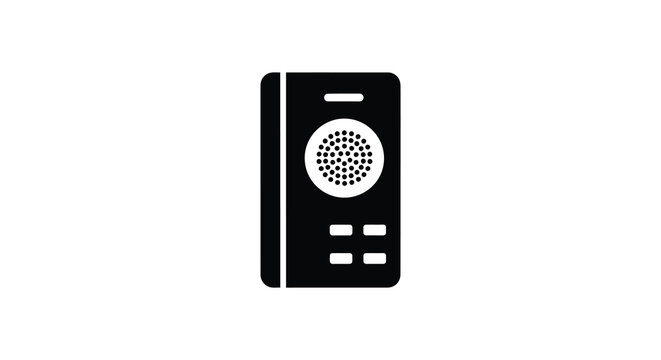 Black silhouette of a vintage intercom or speaker device with buttons and a circular grille on a white background