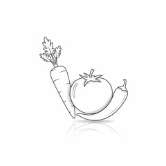 Vector illustration of carrots, chilies and tomatoes.