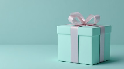 Obraz premium Mint gift box with silver ribbon — for product mockup & holiday promotion