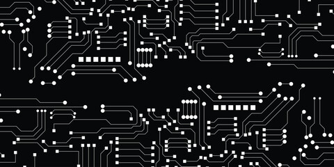 White line and dot technology circuit board on black background.
