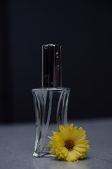 perfume bottle and flower