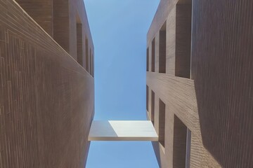 Urban Low Angle View of Connected Brown Buildings Against Clear Blue Sky