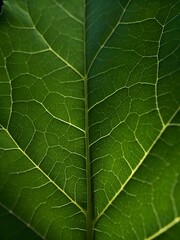 Close Up Macro Photography of Vibrant Green Leaf Veins and Natural Texture