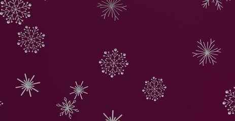 Stunning winter scene with shimmering silver snowflakes on a rich plum backdrop. Perfect for seasonal designs, backgrounds, and holiday projects