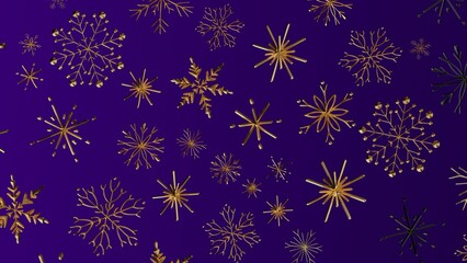 Elegant winter design featuring a repeating pattern of golden snowflakes on a rich purple background, perfect for holiday-themed projects. Festi