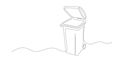 Continuous one line drawing trash bin clean environment vector