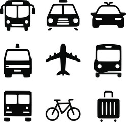 Public Transit and Travel Vector Glyph Icon Collection Urban Mobility and Logistics Symbols