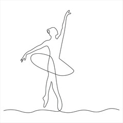 Continuous one line drawing woman ballet dancer in elegance motion minimalist vector illustration
