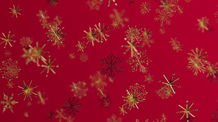 Festive background with golden snowflakes against a vibrant red backdrop. Perfect for Christmas, winter holidays, and New Year designs.  Adds el