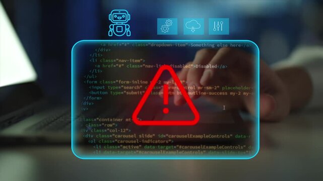 Ai bot warning animation ai malware, bug, error icons. Suitable for illustrating cybersecurity.