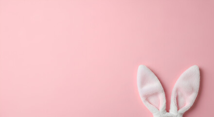 Fluffy White Bunny Ears on Pink Background easter rabbit ears