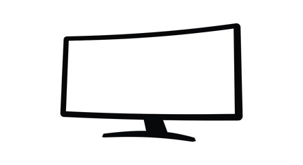 Simple hand drawn black outline of a curved computer monitor or television screen silhouette