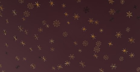 Elegant gold snowflakes floating on a burgundy background. Perfect for holiday designs, winter themes, and festive celebrations. Suitable for gr