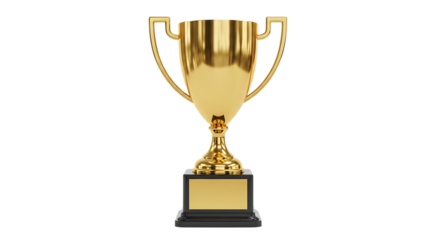 Gleaming Golden Trophy with Blank Plaque on a Pedestal award winner, isolated on a white or transparent background, cutout, PNG