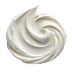 White cream swirl with smooth texture and delicate peaks stands isolated on a transparent background, perfect for design elements.