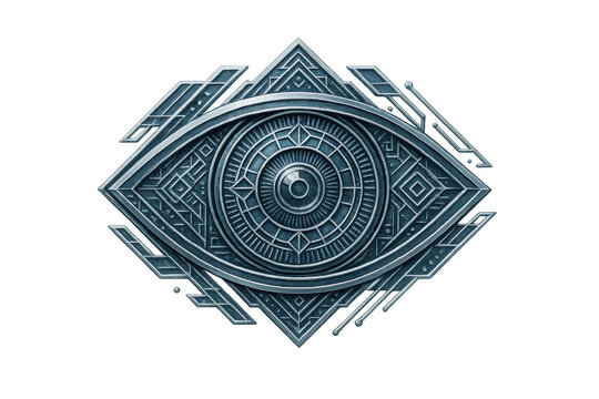 All-seeing eye symbol: mystical metallic emblem with intricate geometric patterns, spirituality and futuristic design on transparent background - Powered by Adobe