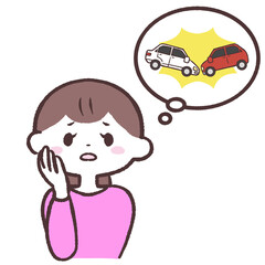 自動車事故を心配する女性のイラスト