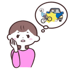 自転車と自動車の事故を心配する女性のイラスト