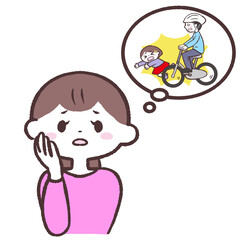 人と自転車の事故を心配する女性のイラスト